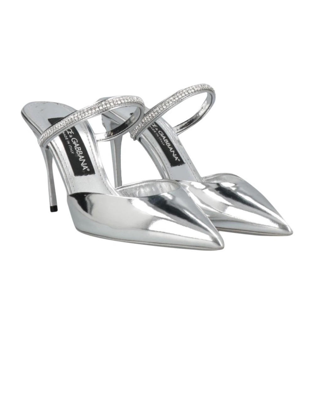 Dolce & Gabbana Silver Crystal Strap Mule Heels NWT w/ Box Pointed Toe Stiletto
